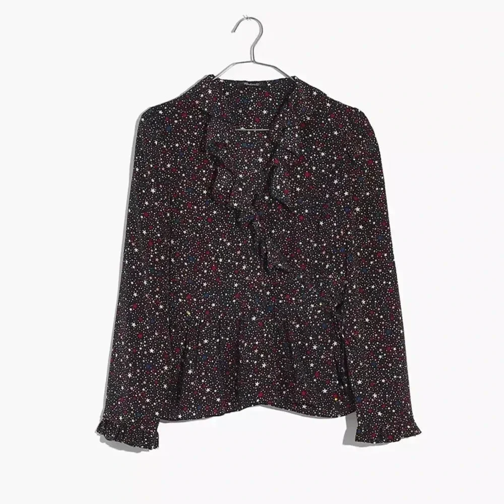 Madewell Silk Ruffle-Hem Wrap Top in Starry Night